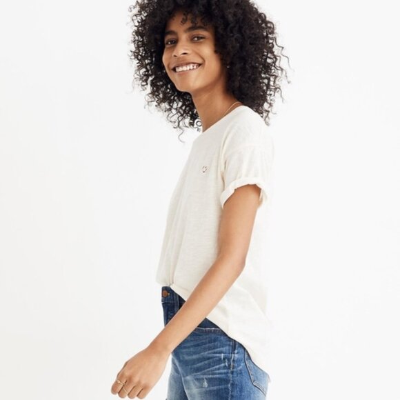 NWOT Madewell Rainbow Heart Embroidered Whisper Cotton Crewneck Tee - Picture 3 of 11